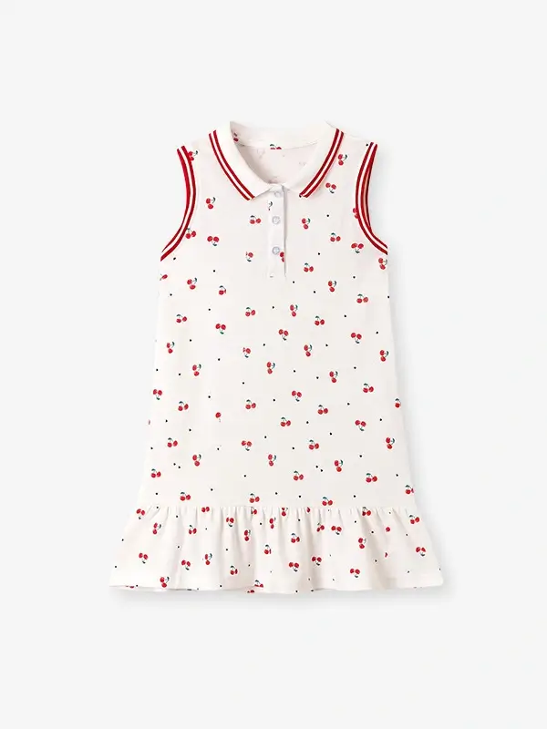 Little Maven Girls Cherry Print Cotton Sleeveless Dress 2 Little Maven Girls Cherry Print Cotton Sleeveless Dress - Image 2
