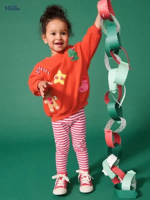 Little Maven Girls Christmas Sweatshirt & Striped Pants Set