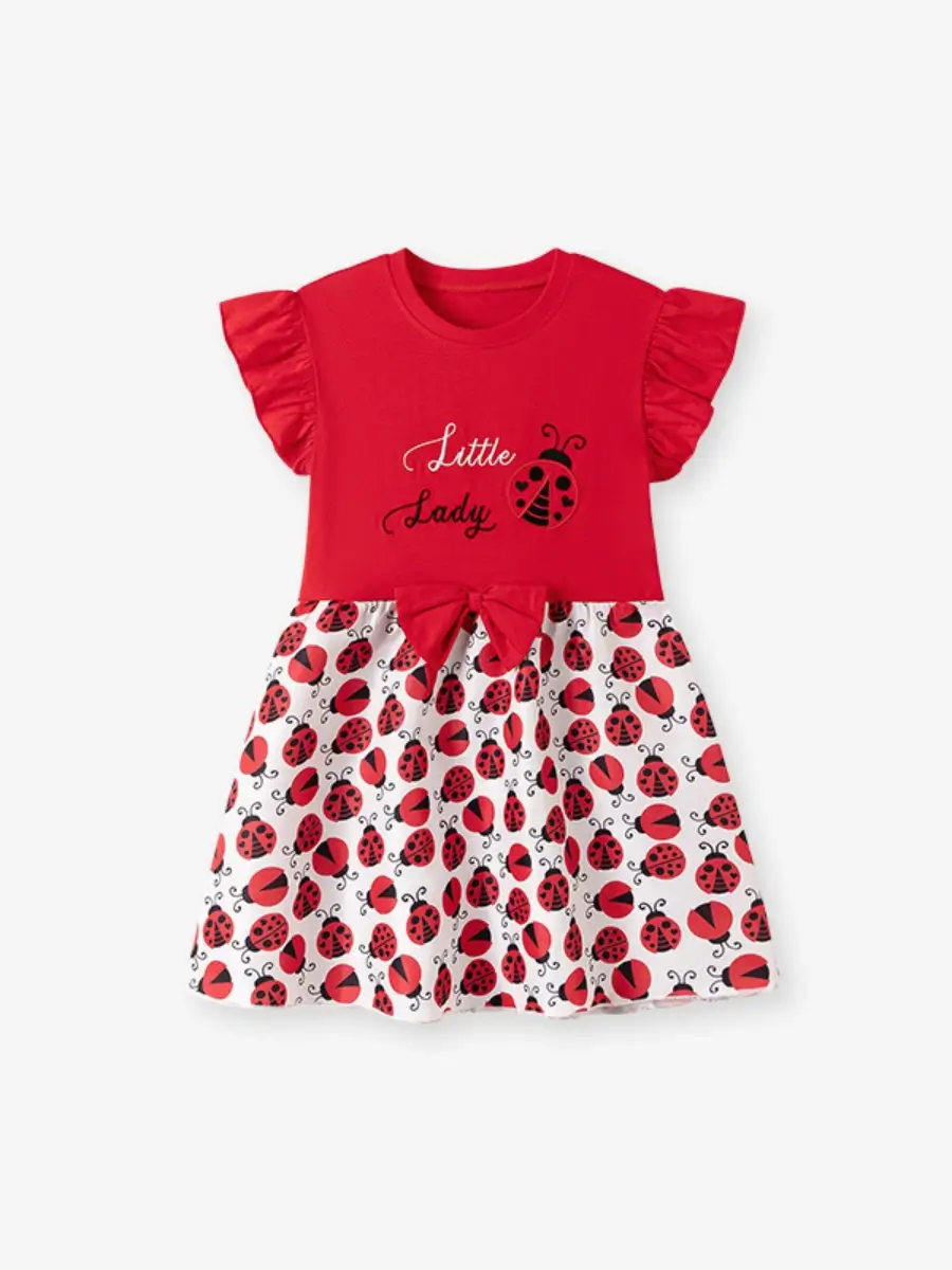 Little Maven Girls Cotton Dress with Flutter Sleeves & Insect Print 2 Little Maven Girls Cotton Dress with Flutter Sleeves & Insect Print - Image 2
