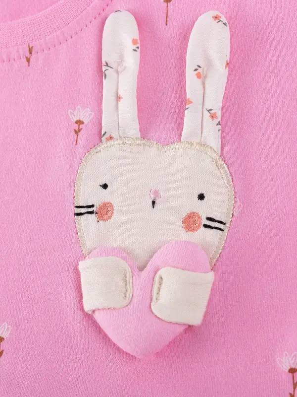 Little Maven Girls Cotton Dress with Heart & Rabbit Applique 3 Little Maven Girls Cotton Dress with Heart & Rabbit Applique - Image 3