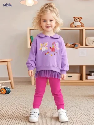 Little Maven Girls Cotton Peter Pan Collar Sweatshirt Set