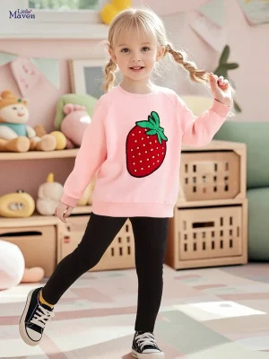 Little Maven Girls Cotton Sweatshirt with Strawberry Embroidery