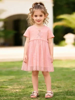 Little Maven Girls Cotton Sequin Mesh Dress - Soft & Sparkly