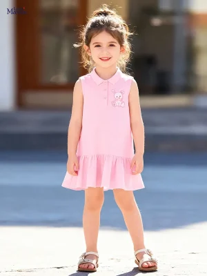 Little Maven Girls Cotton Sleeveless Dress with Bow & Bear