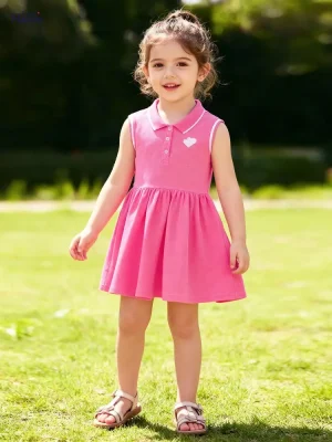 Little Maven Girls Cotton Dress with Heart Embroidery
