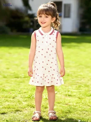Little Maven Girls Sleeveless Fruit & Cherry Polo Dress