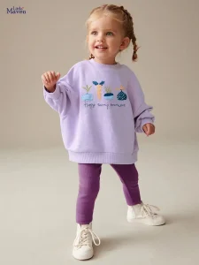 Little Maven Girls Cotton Sweatshirt & Pants Set with Carrot Embroidery