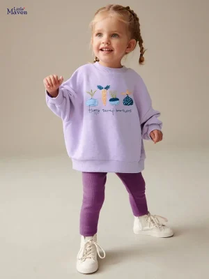 Little Maven Girls Cotton Sweatshirt & Pants Set with Carrot Embroidery