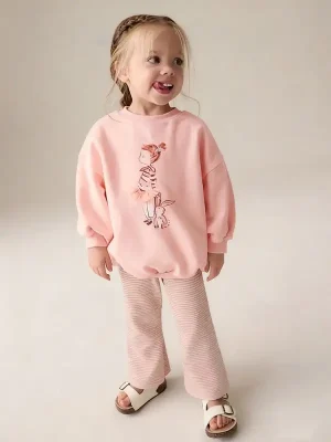 Little Maven Girls Rabbit Sweatshirt & Striped Pants Set