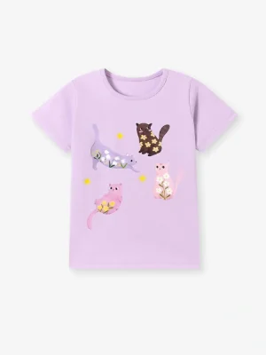 Little Maven Girls Cotton T-Shirt with Floral Cats