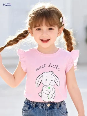Little Maven Girls Cotton T-Shirt with Cute Rabbit Print