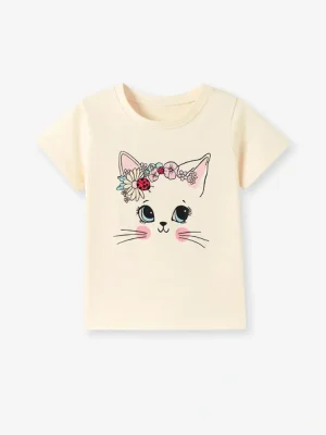 Little Maven Girls Cat Print Cotton T-Shirt – Soft & Cute