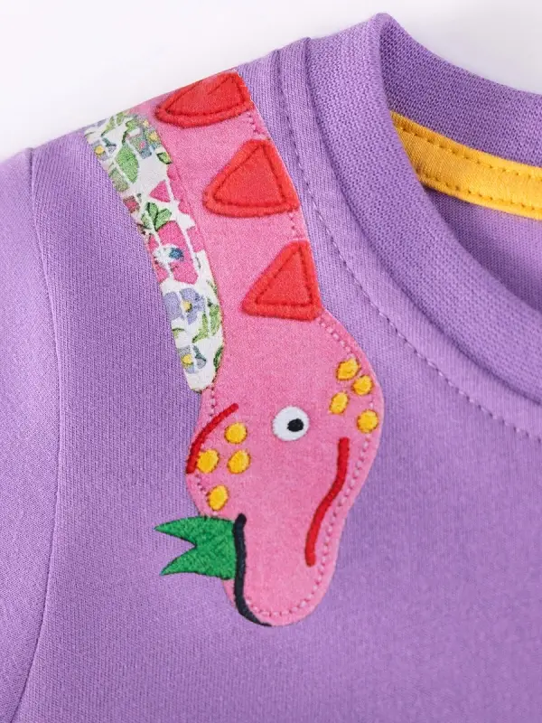 Little Maven Girls Dinosaur Appliqué Cotton Short-Sleeved Dress 3 Little Maven Girls Dinosaur Appliqué Cotton Short-Sleeved Dress - Image 3