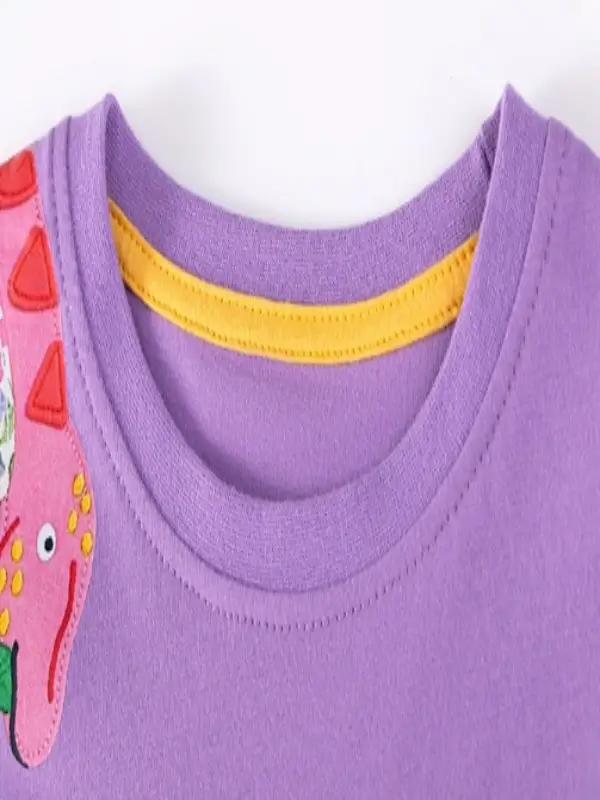 Little Maven Girls Dinosaur Appliqué Cotton Short-Sleeved Dress 4 Little Maven Girls Dinosaur Appliqué Cotton Short-Sleeved Dress - Image 4
