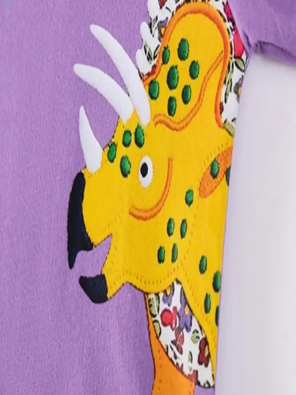 Little Maven Girls Dinosaur Appliqué Cotton Short-Sleeved Dress 6 Little Maven Girls Dinosaur Appliqué Cotton Short-Sleeved Dress - Image 6
