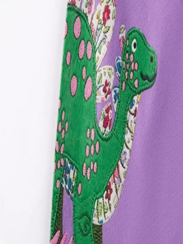 Little Maven Girls Dinosaur Appliqué Cotton Short-Sleeved Dress 7 Little Maven Girls Dinosaur Appliqué Cotton Short-Sleeved Dress - Image 7