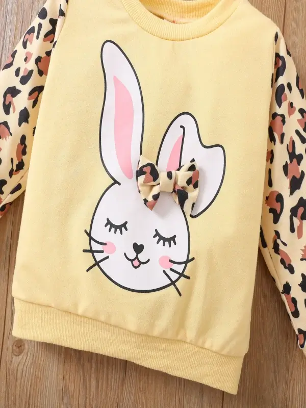 Little Maven Girls Easter Bunny Leopard Sweatshirt Set 11 Little Maven Girls Easter Bunny Leopard Sweatshirt Set - Image 11