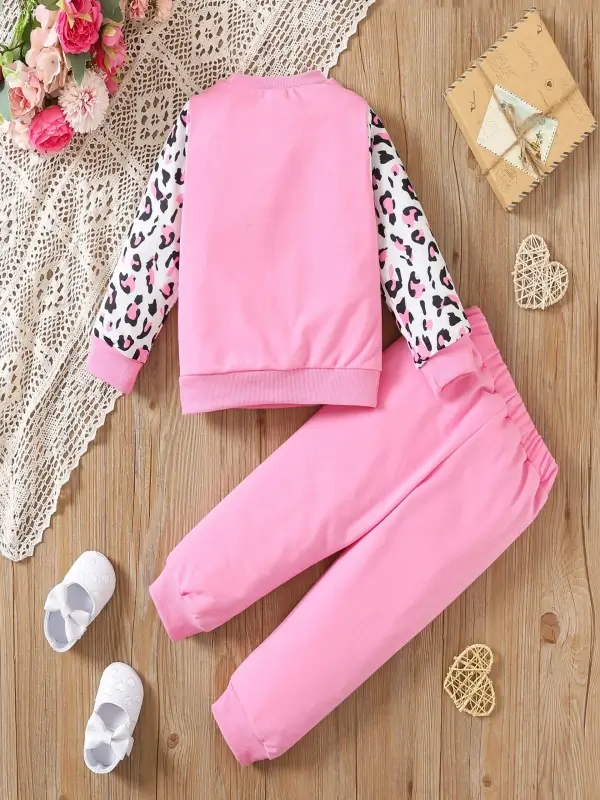 Little Maven Girls Easter Bunny Leopard Sweatshirt Set 2 Little Maven Girls Easter Bunny Leopard Sweatshirt Set - Image 2