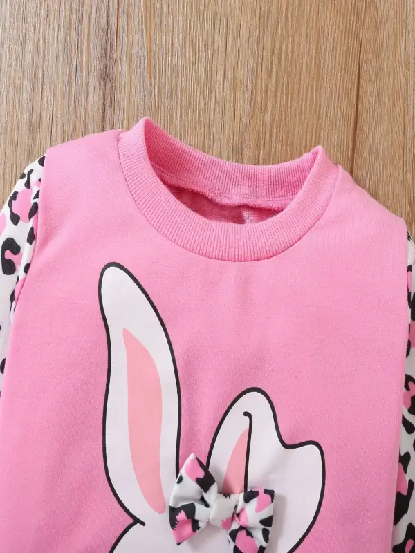 Little Maven Girls Easter Bunny Leopard Sweatshirt Set 3 Little Maven Girls Easter Bunny Leopard Sweatshirt Set - Image 3