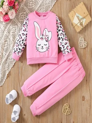 Little Maven Girls Easter Bunny Leopard Sweatshirt Set