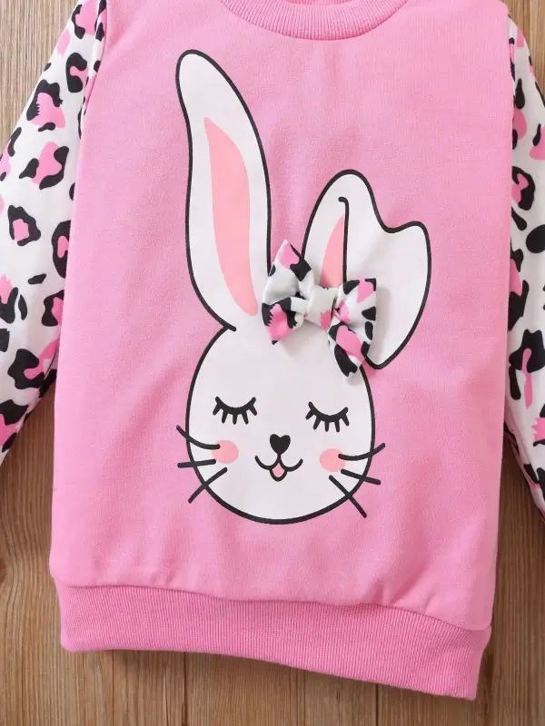 Little Maven Girls Easter Bunny Leopard Sweatshirt Set 4 Little Maven Girls Easter Bunny Leopard Sweatshirt Set - Image 4
