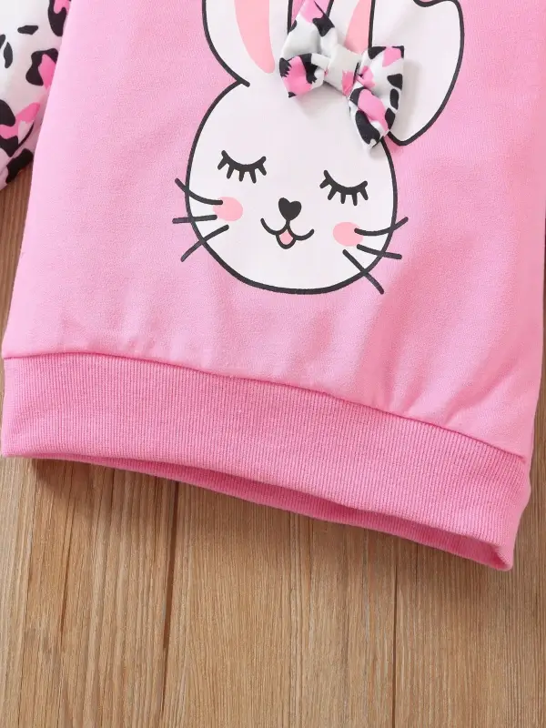 Little Maven Girls Easter Bunny Leopard Sweatshirt Set 5 Little Maven Girls Easter Bunny Leopard Sweatshirt Set - Image 5