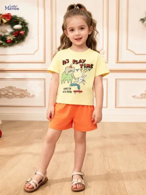 Little Maven Girls Elephant & Alphabet Cotton T-Shirt Set