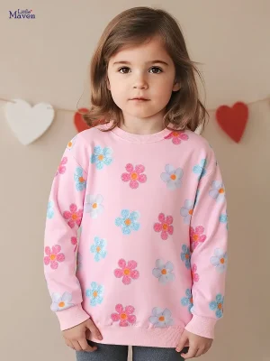 Little Maven Girls Floral Cotton Pullover Sweatshirt