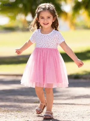Little Maven Girls Floral Cotton Mesh Dress – Soft & Breathable