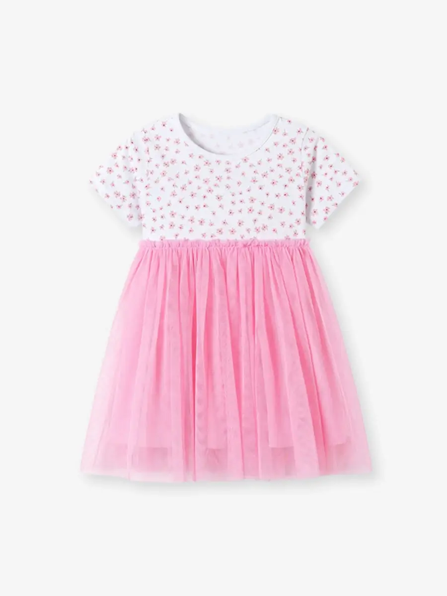 Little Maven Girls Floral Print Cotton Short-Sleeve Mesh Dress 2 Little Maven Girls Floral Print Cotton Short-Sleeve Mesh Dress - Image 2