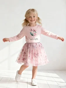 Little Maven Girls Floral Alphabet Cotton Mesh Princess Dress