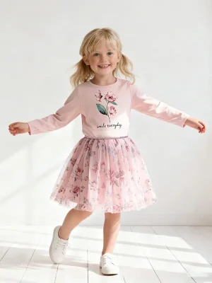 Little Maven Girls Floral Alphabet Cotton Mesh Princess Dress
