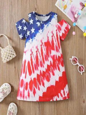 Little Maven Girls Independence Day Off-Shoulder Dress
