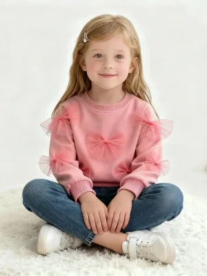 Little Maven Girls Mesh Bow Cotton Pullover Sweatshirt