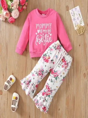 Little Maven Girls Mother’s Day Sweatshirt & Floral Pants Set