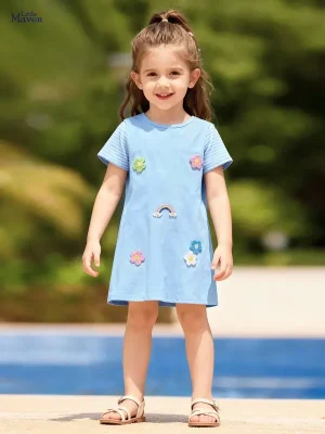 Little Maven Girls Rainbow Floral Striped Cotton Dress