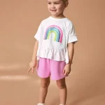 Little Maven Girls Sequin Rainbow Cotton T Shirt Shorts Set