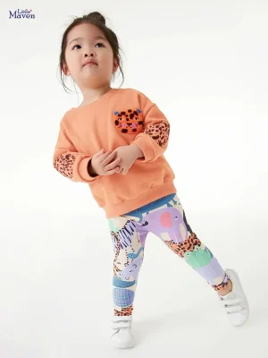 Little Maven Girls Tiger Embroidered Sweatshirt & Leggings Set