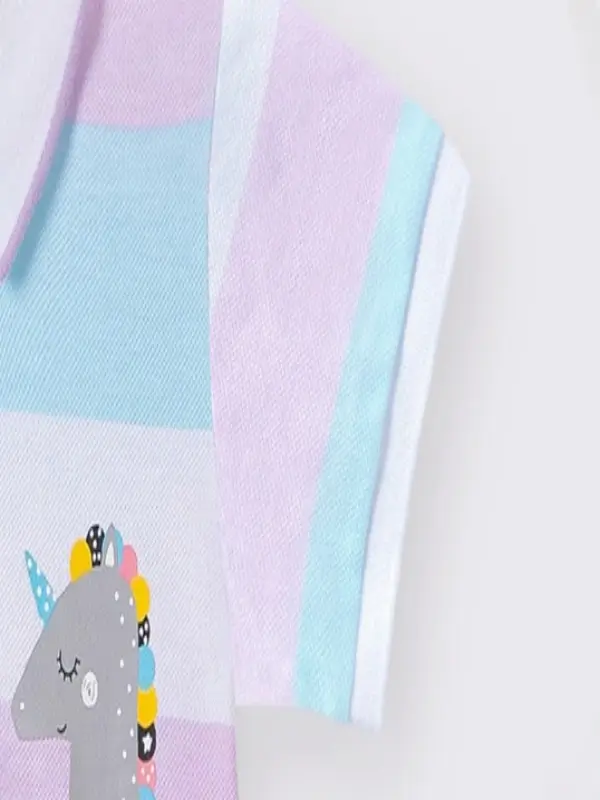 Little Maven Girls Unicorn Applique Cotton Striped Short-Sleeved Dress 6 Little Maven Girls Unicorn Applique Cotton Striped Short-Sleeved Dress - Image 6