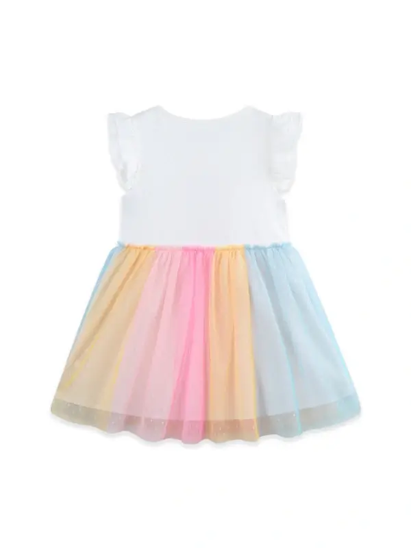 Little Maven Girls Unicorn Print Cotton Dress with Flutter Sleeves and Mesh Skirt 3 Little Maven Girls Unicorn Print Cotton Dress with Flutter Sleeves and Mesh Skirt - Image 3