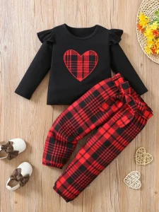 Little Maven Girls Valentine’s Day Plaid Heart Outfit