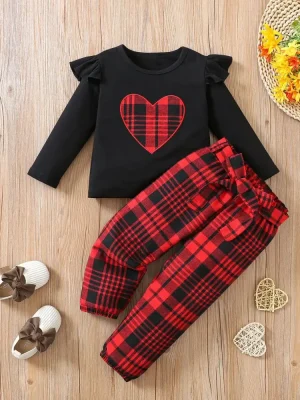 Little Maven Girls Valentine’s Day Plaid Heart Outfit