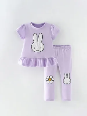 Little Maven Miffy Girls Cotton Pleated Sweatshirt Set with Ruffles
