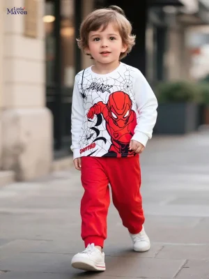 Little Maven Spider-Man Boys Cotton Sweatshirt & Pants Set