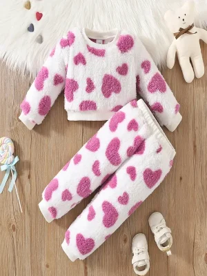 Little Maven Girls Valentine Heart Print Warm Pajama Set