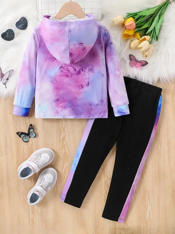 Little Maven Valentine's Day Girls Set-Heart-shaped Tie-dye Hoodie and Leggings 2 Little Maven Valentine's Day Girls Set-Heart-shaped Tie-dye Hoodie and Leggings - Image 2