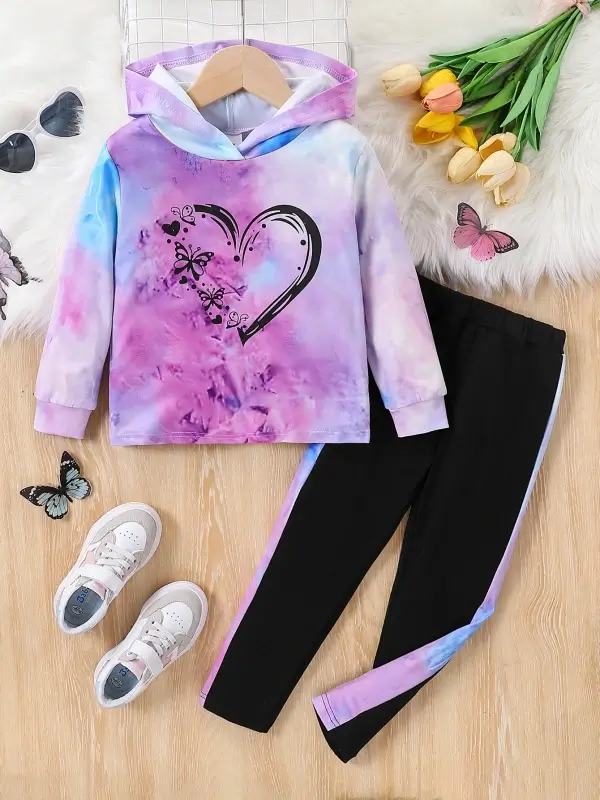 Little Maven Valentine's Day Girls Set-Heart-shaped Tie-dye Hoodie and Leggings 1 Little Maven Girls Valentine’s Day Hoodie & Leggings Set