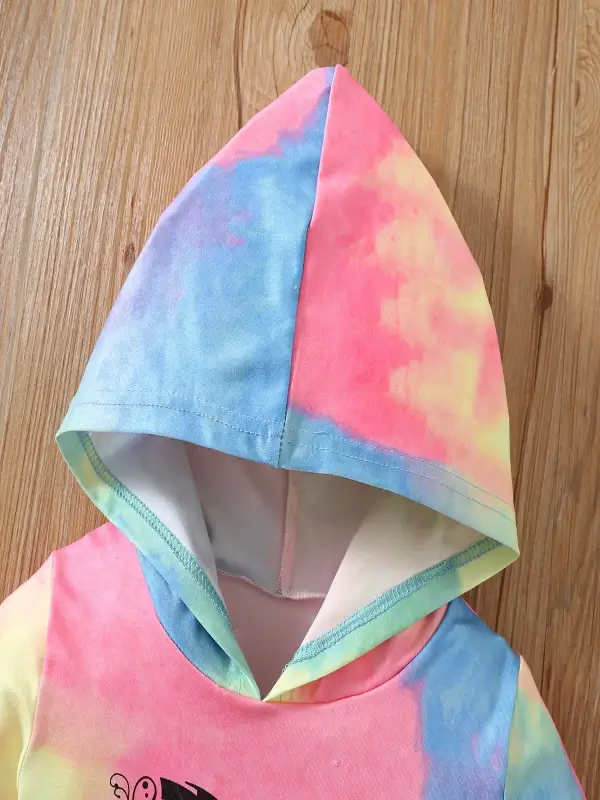 Little Maven Valentine's Day Hooded Set for Girls-Heart-print Tie-dye Hoodie and Black Leggings 3 Little Maven Valentine's Day Hooded Set for Girls-Heart-print Tie-dye Hoodie and Black Leggings - Image 3