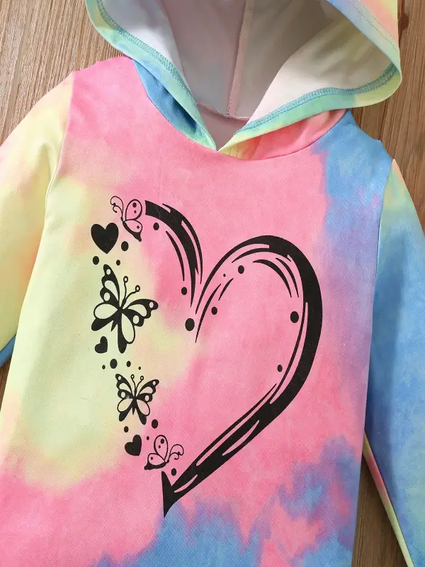 Little Maven Valentine's Day Hooded Set for Girls-Heart-print Tie-dye Hoodie and Black Leggings 4 Little Maven Valentine's Day Hooded Set for Girls-Heart-print Tie-dye Hoodie and Black Leggings - Image 4