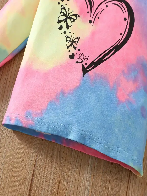 Little Maven Valentine's Day Hooded Set for Girls-Heart-print Tie-dye Hoodie and Black Leggings 5 Little Maven Valentine's Day Hooded Set for Girls-Heart-print Tie-dye Hoodie and Black Leggings - Image 5